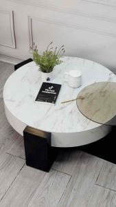 Bàn trà đôi Sofa phòng khách OMY cốt gỗ MDF phủ laminate giả đá hoặc sơn bệt kết hợp mặt kính sang trọng BT-21