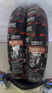 BEAST TIRE FLASH 100/80/14 / 90/80/14 TUBELESS WITH FREE SEALANT AND TIRE VALVE BUNDLE