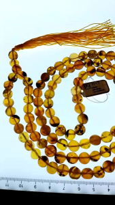 ก-1 สร้อยคอประคํา108 พุทธคุณ อำพันพม่าแท้100% Size 8.3mm หนัก 33.9g