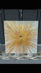 Lukisan seni abstrak gold leaf dekorasi ruang tamu atau ruang kerja - future art painting