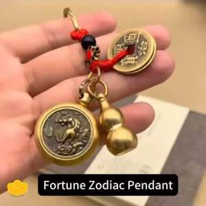 2026 Feng Shui Good Lucky Charm The Fortune of The 12 Zodiac Rotating Pendant Wealth Safe Key Chain