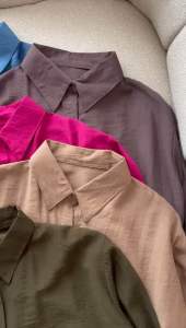 Atasan Kemeja Wanita Jiema Bahan Polo Linen Polos Basic