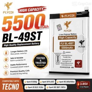 FLYCDI BL-49ST 5500mAh Replacement Battery for Tecno Spark 10 10 Pro 10C Spark 20 20C High Capacity