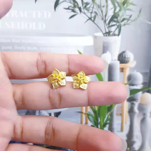 Anting Tusuk Giwang Patem Bunga Warna Gold Emas 24K 0331aa