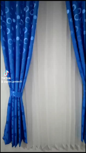 Gorden Jendela Minimalis Biru: Polkadot & Embos Polos