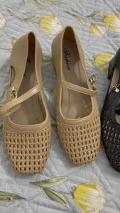Giày Cao Gót Nữ Mary Jane 5cm Mũi Vuông Quai Cài Đan Lưới Mềm Êm Chân Thời Trang Chất Nhựa PVC size 36-40 trống nước