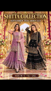 [ PRE-ORDER] 2026 SEPT WOMEN PAKISTANI SHARARA GHARARA SUIT 3PCS HEAVY EMBROIDERY WITH DUPATTA BOLLYWOOD INDIAN PARTY WEDDING WEAR BLACK MAUVE SIZE M-2XL SHITTA COLLECTION