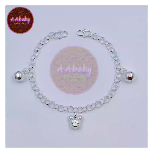 🌈AAbaby Galleries AA303 Original Baby Silver Anklet Bracelet Mickey & Round Bells(Rantai Kaki/Tangan/Gelang Bayi/Kanak