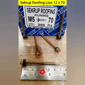 (50 pcs) Sekrup Roofing Moon Lion 12x70 / Sekrup Roofing Kuning 7cm