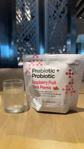 Shaklee Prebiotic + Probiotic Raspberry Fruit Drink Premix 30 Single Serve Packets. Contains 10 billion CFUs of probiotic cultures and 3 mg inulin.