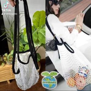 Long Handle Eco-Friendly shopping grocery fruit mesh cotton net bag (summer / beach bag)