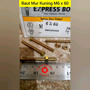 (5 pcs) Baut Mur Kuning 6x60 / Baut Kuning M6 / BMK / Baut Hexagon