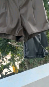 Quần sóc da  Nữ  quần đùi da xịn cạp chun co giãn hàng Quảng Châu