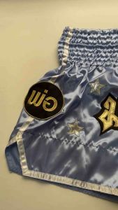 Ram Lumpini Satin Muay Thai Fight Shorts Light Blue with Stars Design XXL