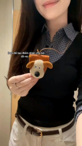 Túi da mini phụ kiện dây chuyền vòng cổ phối đồ kèm gấu bông
