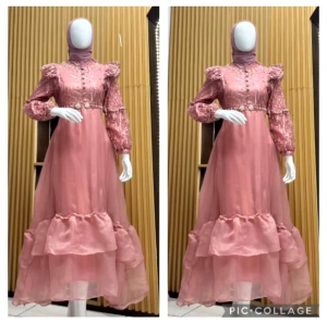 gamis dress MARINA tille spangle mix organza LD 110 cm
