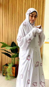 Mukena Terusan Dewasa Bordir Rose Love Mukenah Lajuran Rayon