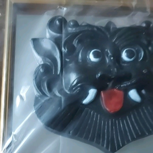 Yali with mirror background. to hang at the door entrance 24cmx 21cm