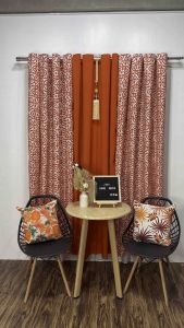 Orange Curtain Printed & Plain Clover Design with Ring Holes