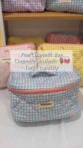 Pouch Makeup Pink Bow Coquette Y2k Tempat Pensil Tas Kosmetik Bag Travel Kapasitas Besar