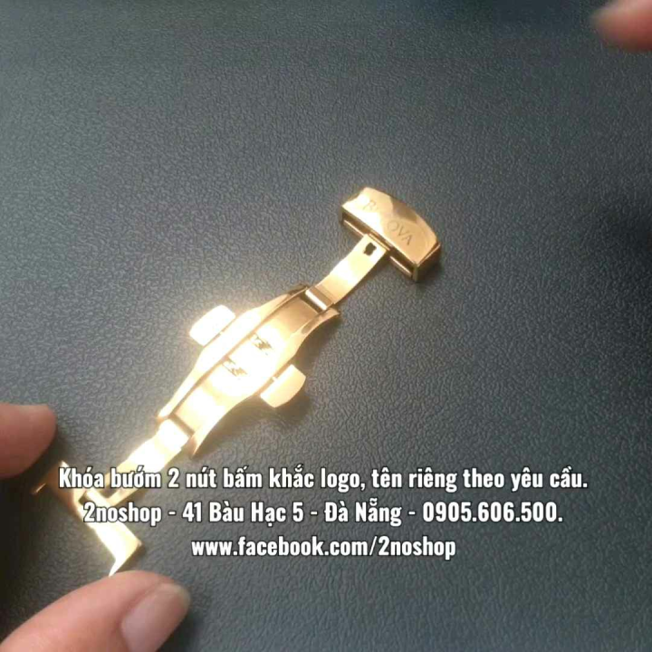 Khóa kim, khóa bướm 2 nút bấm dây da đồng hồ nam Bulova, Citizen, logo ...