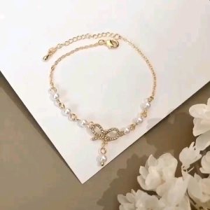 gelang rantai mutiara wanita hiasan pita berlian imitasi korean fashion