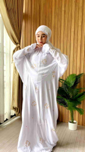Mukena Putih Terusan Dewasa Bordir Mukenah Rayon Lajuran