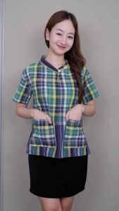 เสื้อขาวม้าคอจีน เสื้อผ้าฝ้ายผู้หญิง ผ้านุ่มเย็นสบาย ชุด2