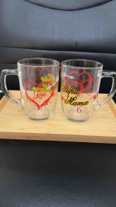 Gelas Kaca Papa Mama isi 2pcs/Gelas Kaca couple isi 2/Gelas gagang kaca isi 2/Gelas minum 400ml/Gelas souvenir/Gelas Printing