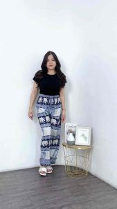 Celana Panjang Kulot Wanita Motif Gajah Thailand Celana Kulot Thailand Loose Pants Korea Bawahan Wanita Pakaian Wanita