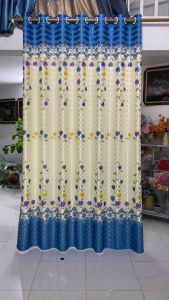 Rèm phi bóng 1 mặt hoạ tiết hoa dây xanh coban hợp rèm cửa chính rèm cửa sổ rèm ngăn phòng trang trí nhà