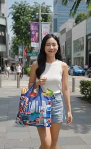 Foldable Reusable Recycled Grocery Bags Lightweight Large Capacity Shopping Tote Bags with Storage Pouch Eco-Friendly
