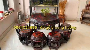 bộ bàn ghế trống trúc gỗ trắc mặt gỗ 7 món