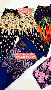 WOMEN CASUAL 3 QUARTER PANTS FREE SIZE STRETCHABLE WAIST MIX FLOWER