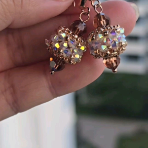 [D.T.C Crystals] Handmade Topaz/ Iridescent Clear Lantern with Swarovski Crystals Earrings