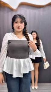 Áo Kiểu Bigsize 50-90Kg Tiểu Thư Cá Tính Sang Chảnh Đi Làm Đi Tiệc Đi Chơi - AK26 - Ú Xinh Store (Áo Thun Phối Trắng)