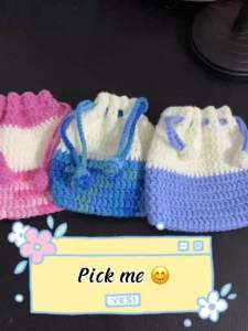 Handmade crochet drawstring cotton mini pouch