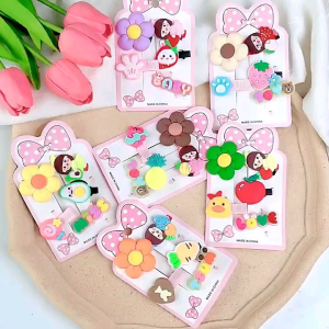Set kẹp tóc cho bé gái đính charm hoạt hình cô bé và hoa dễ thương