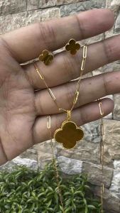 GoldandJewel 18K Gold Clover Necklace and Earrings Set Real Gold Pawnable Jewelry