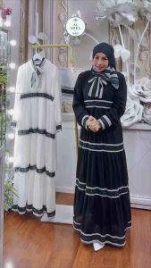 Samira set basic dress black and white | gamis ceruty babydoll armani set hijab