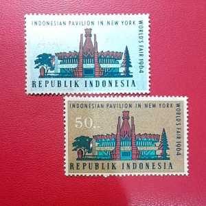 Prangko Indonesia lawas Koleksi Kuno 2 Pcs Pavilion Tahun 1964 UN USED