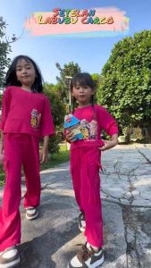 Couple Setelan LABUBU Ibu dan anak Perempuan 2-12 tahun Lengan 3/4 bahan crincle airflow Cargo Kargo polos