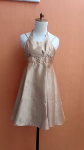 GAUN mini midi dress wanita emas gold DONITA cewek S remaja 14 15 16 thn MEWAH tank PESTA halterneck cute