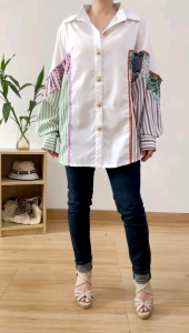 ●ECLAIRE● 003 Kemeja Oversize Katun Patchwork Korea Kasual Kerja Mode Modis Franda Import Premium 2450
