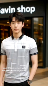 TERLARIS-FREE!!! GS-Kaos pria polo kombinasi murah - kaos model korea Line pattern - kaos kerah pria Murah-kaos fashion-baju distro-baju kemeja laki -Free Gantungan Kunci