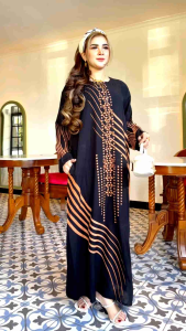 Longdres Hitam Motif Terbaru Busui Resleting Depan Santai Nyaman