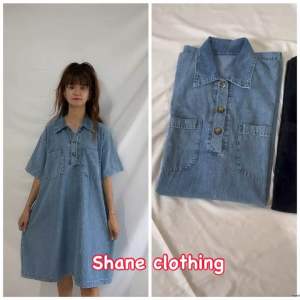 SHANE CLOTHING DRESS WANITA DENIM POKET LENGAN PENDEK 9061