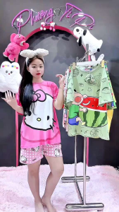 (2 size) °Thun Tăm Lạnh Hàn° Set Đồ đi chơi Pijama Đùi Cổ Tròn kèm cột tóc Bộ ngủ mặc nhà mềm mát Thiết Kế họa tiết Hot Trend Xinh Dễ thương