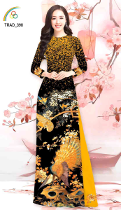 ÁO DÀI THIẾT KẾ  IN 7 D HÌNH CHIM HAC VÀNG CO GIÃN SANG TRỌNG