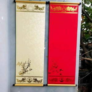 Set 5 tờ giấy viết thư pháp màu vàng KÈM NẸP kích thước 27cm x 79cm. Nghiên giấy bút mực. Văn phòng tứ bảo.